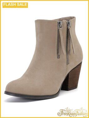 Women's Wide Width Ankle Boots Chunky Heel Side Zipper Short Booties